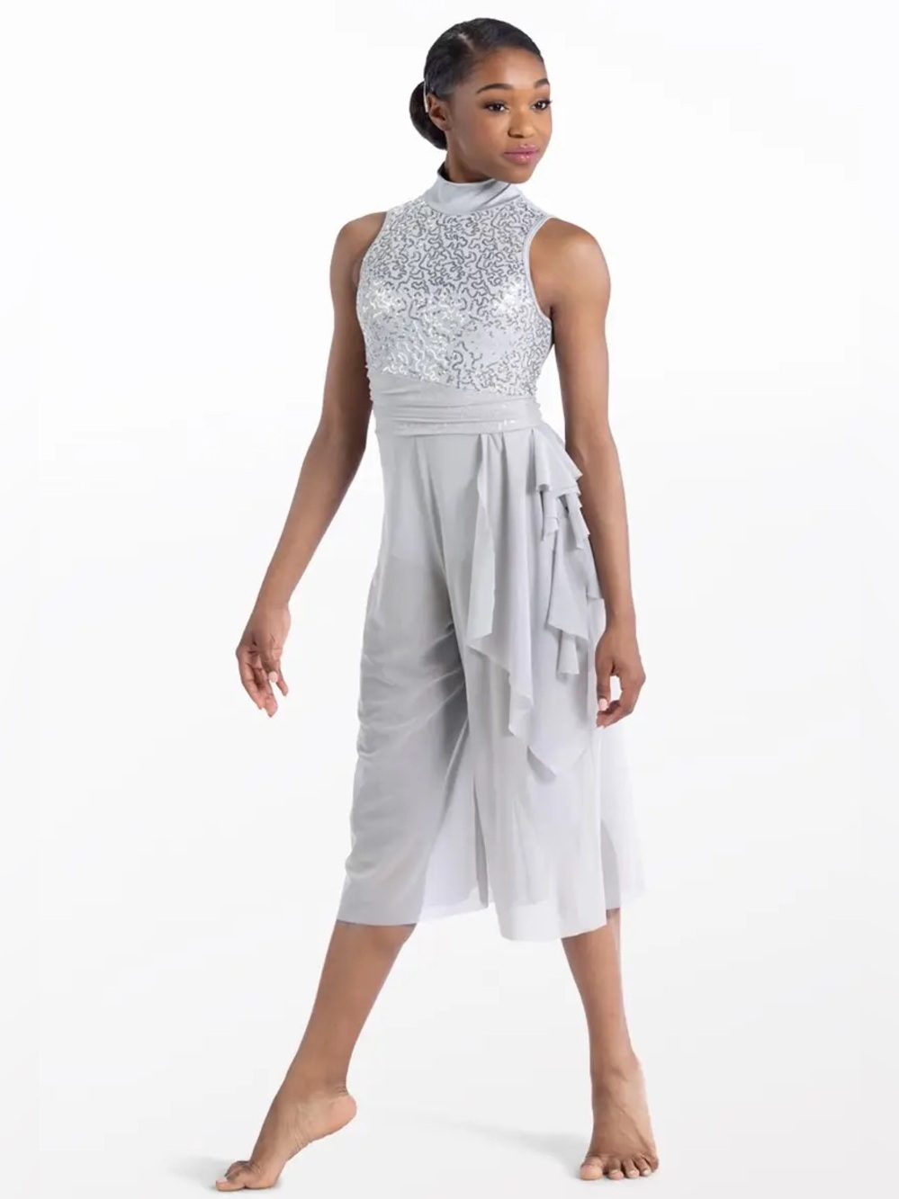 Weissman 14255 dance recital culotte size MC in silver, NWOT.